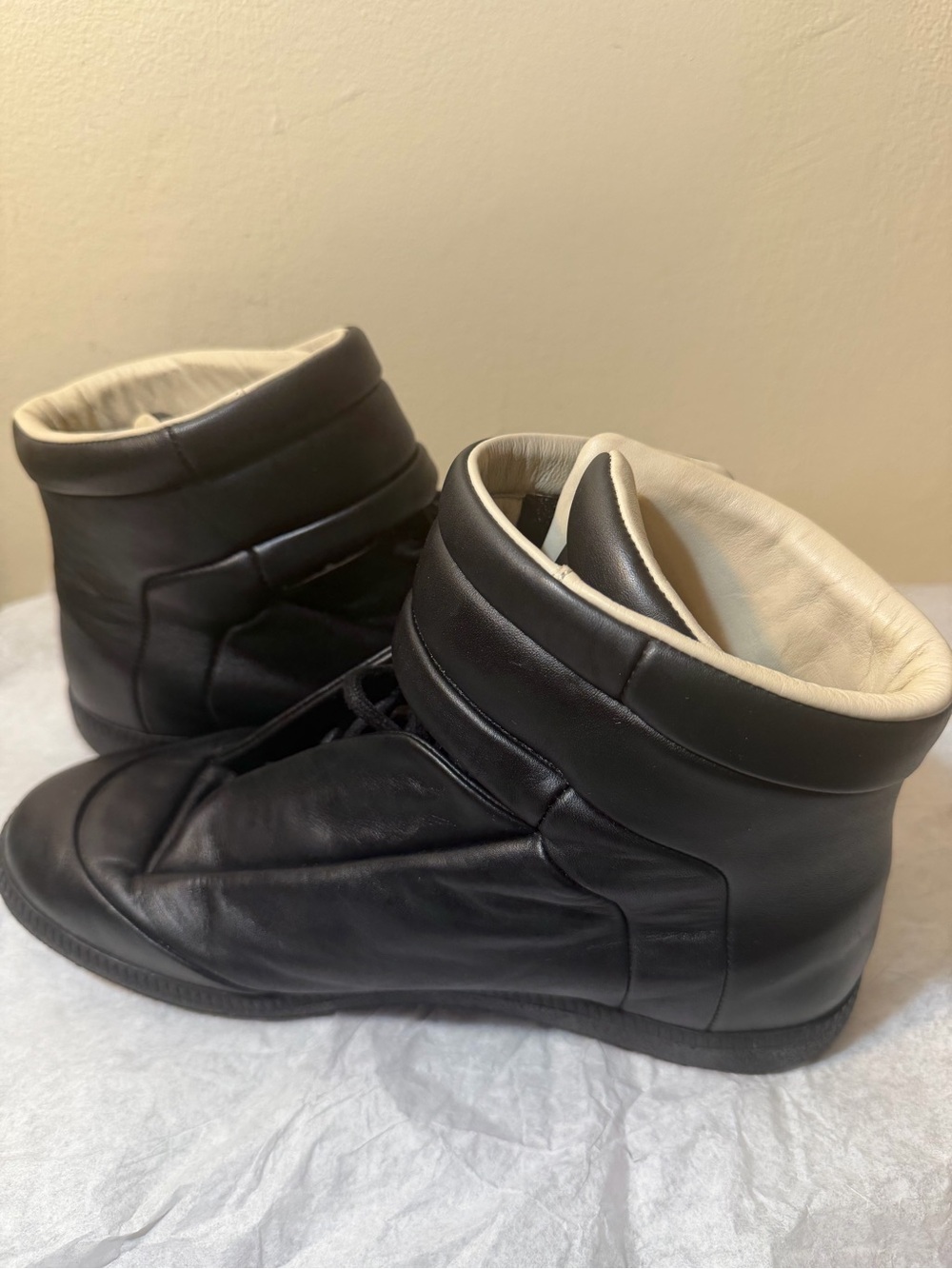 Maison Martin Margiela Black High-Top Leather Sneakers with Cream Lining